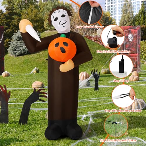 6FT Inflatable Halloween Pumpkin Killer Yard Decor with LED Lights - Outdoor & Indoor, Weather-Resistant
