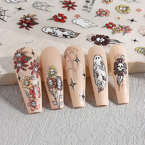 Halloween Nail Art Stickers Decals - 5 Sheets Skull Spider Ghost Sunflower - Variation Color33