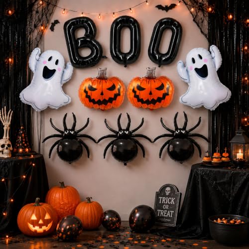 Halloween Foil Balloons Set - Ghost, Pumpkin, Spider, Boo Letters - 10 pcs