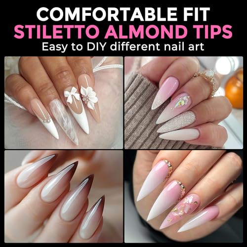 Long Stiletto Soft Gel Nail Tips - Pre-Shaped False Nails with 12 Sizes, B3-Medium Variation