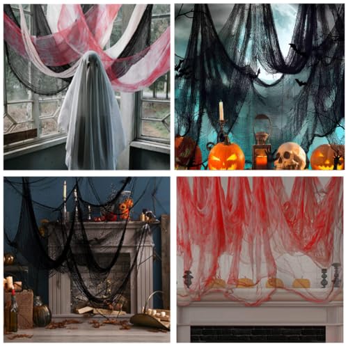 Halloween Creepy Cloth Set - Black and Bloody Gauze Spider Web Decorations