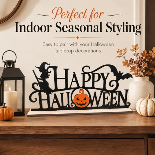 Halloween Wooden Sign Decor - Spooky Jack-o-Lantern Witch Bat Indoor Ornament