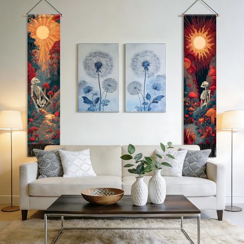 Skeleton Sun Vertical Tapestry Wall Hanging with Tassels - 13x51.1 Inch Long Wall Art for Bedroom, Living Room, Dorm - Variation: Skeleton Sun