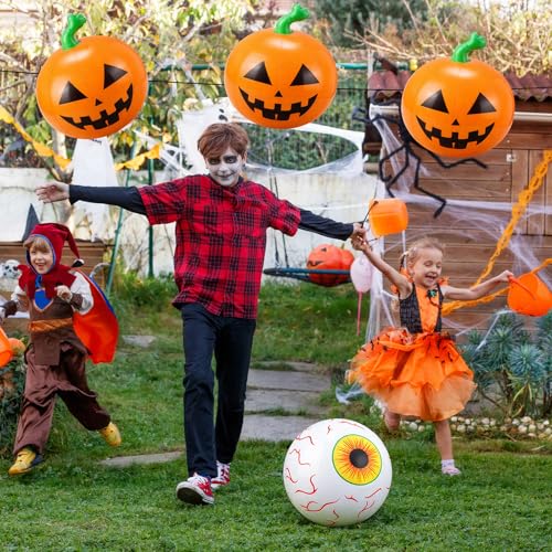 Halloween Pool Floats Set - Inflatable Eyeball and Pumpkin Party Decor