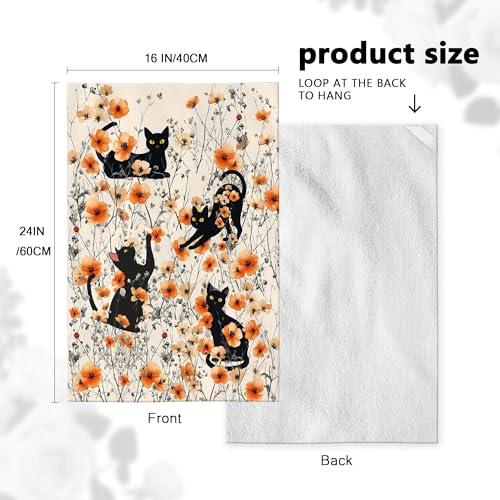 Black Cat Kitchen Towels Set of 4 - 16x24 Orange Floral Hand & Tea Towels