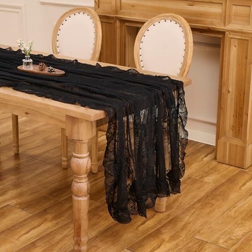 Black Lace Tablecloth - Vintage Rectangular 55x70 Inches with Scalloped Edges - Black / 70"x55"