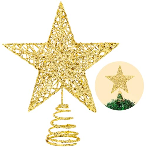 Christmas Tree Topper Star - Gold Glitter Treetop for Holiday Decoration