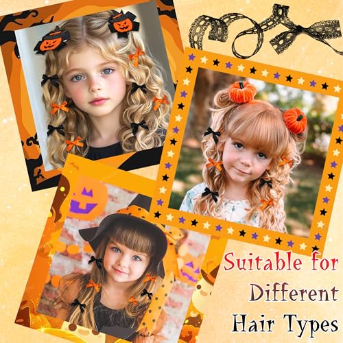 Halloween Hair Clips Set 18 Pcs Pumpkin Bows & Barrettes - Black & Orange