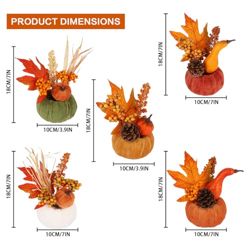 Autumn Pumpkin Decor Set - 5PCS Fall Thanksgiving Home Indoor Decorations - Green, Coffee, White, Camel
