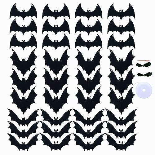 Halloween Felt Hanging Bat Decorations - 36 Pack Flying Bat Ornaments for Party & DIY Decor