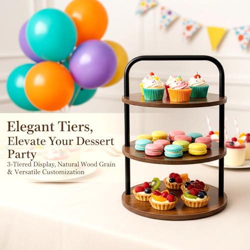 Wooden 3-Tier Cupcake Stand for 50 Desserts Rustic Display & Serving Tray