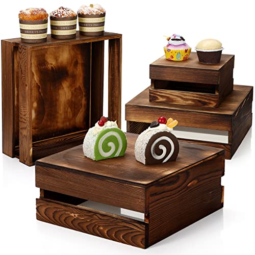 Burnt Wood 4-Piece Wooden Cupcake Stand Set for Party & Dessert Display