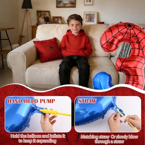 40 Inch Spider Theme Number 3 Balloon - Red & Blue Web Foil Party Decoration