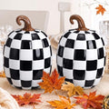 Large Black and White Resin Pumpkin Halloween Decor - 8.6 Inch Set