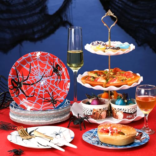 Disposable Spider Web Paper Plates - 7 Inch, 60 Pcs, Festive Party Dinnerware - Variation: Spider