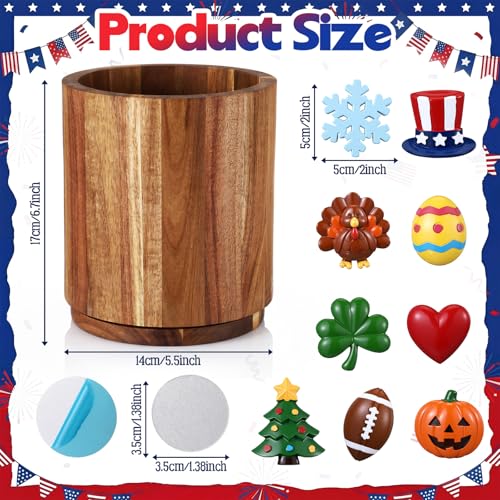 Halloween Pumpkin Kitchen Utensil Holder with Seasonal Decor - Wood Storage