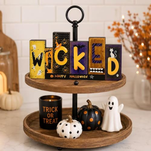 Wicked Halloween Wooden Sign - Ghost Pumpkin Bat Decor Indoor Tabletop