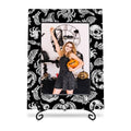 Halloween Photo Frame with Metal Stand - Black & White Pumpkin Ghost Spider Scene, 4x6 Inch Picture Frame, Halloween Decor