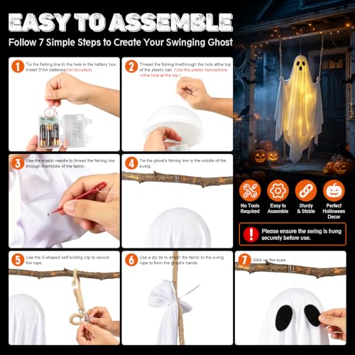 Large 6.5FT Halloween Ghost Decoration with Remote LED Lights Outdoor Yard Decor