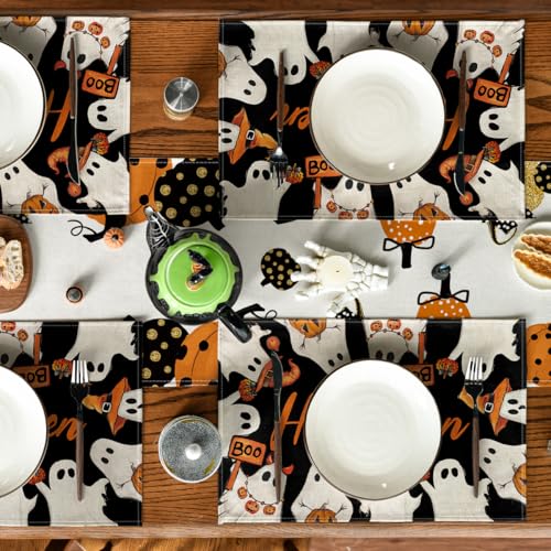 Halloween Ghost Placemats Set of 4 - 12 x 18 Inch Rectangular Table Decor