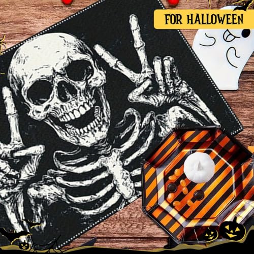 Halloween Skeleton Peace Sign Placemats Set of 4 - Spooky Table Decor for Fall Parties - Style4