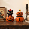 Halloween Decor Black Cat & Pumpkin Resin Figurines - Indoor Festive Table Centerpieces