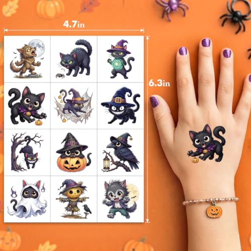 Halloween Pre-Cut Temporary Tattoos for Kids - 192 Designs, 16 Sheets