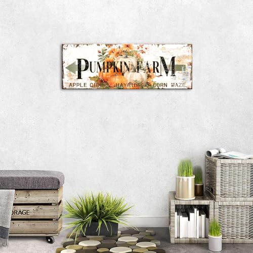 Fall Pumpkin Wall Art Canvas - Rustic Autumn Decor for Kitchen & Door - 6x17 Inches - Pumpkin-1