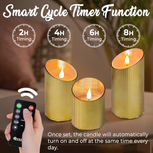 Rechargeable Flameless LED Candle Set with Remote & Timer - Glass Illusion Fire