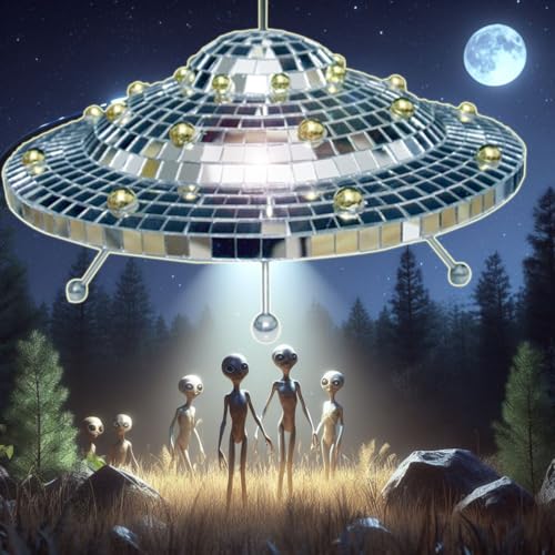 Disco Ball UFO Spaceship Decor - Reflective Mirror Art Craft, 9x6.3 inch