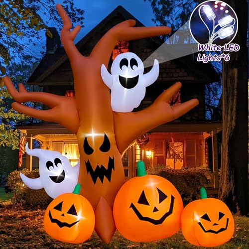8 Ft Halloween Inflatable Dead Tree with Ghosts and Pumpkins Outdoor Decor