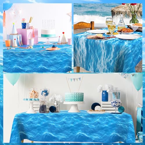 Ocean Water Wave Tablecloth Set - 3 Pack 54x108 Inches Blue Beach Party