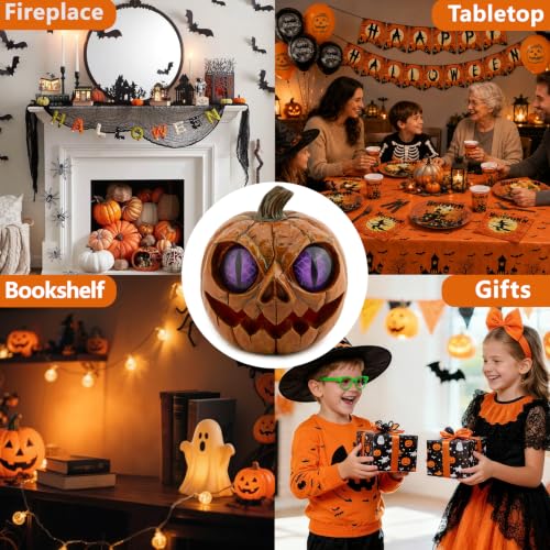 Halloween Pumpkin Decor Spooky Resin Figurine - Purple Eye Variant