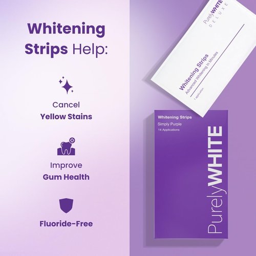 PurelyWHITE | Purple Whitening Strips | Teeth Whitener, Peroxide-Free, Enamel Safe, Deep Stains Removal - Flouride-Free Teeth Whitening (28 Strips)