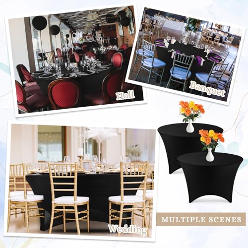 Black 6 Ft Round Spandex Fitted Tablecloth - Elastic Wedding Party Cover