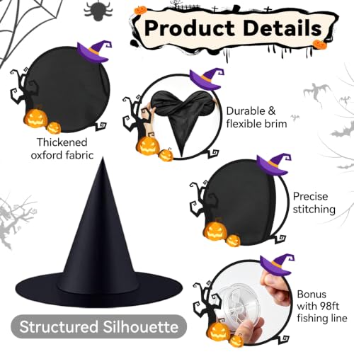 Halloween Witch Hats Hanging Decor Set - 24 Black Flame-Retardant Costumes