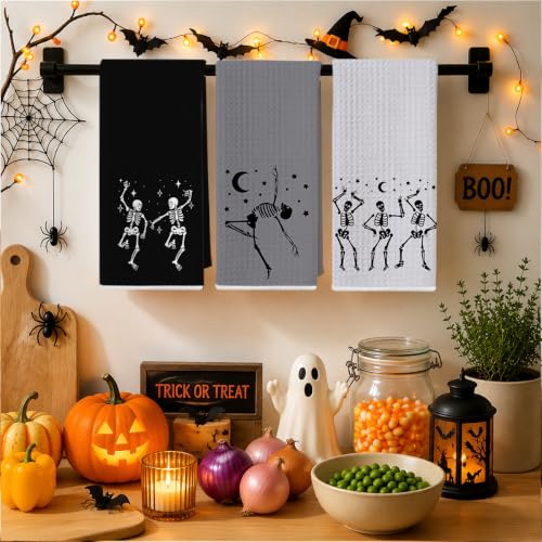 Funny Dancing Skeleton Hand Towels Set - Microfiber Bathroom & Kitchen Decor - Multi 1446