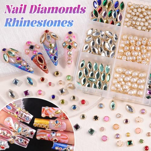 Mixed Colors Luxury 3D Nail Charms Rhinestones & Gems Bangle Nail Art Set