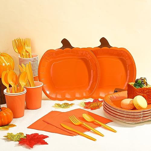 Fall Pumpkin Paper Plates and Napkins Set for Thanksgiving and Parties - 300 Pieces