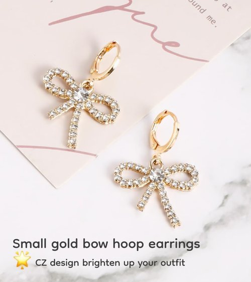 Skiennix Pearl Bow Hoop Earrings - Dainty Faux Pearl Drop Design | Lightweight Gold Plated Copper, Perfect Gift for Her
