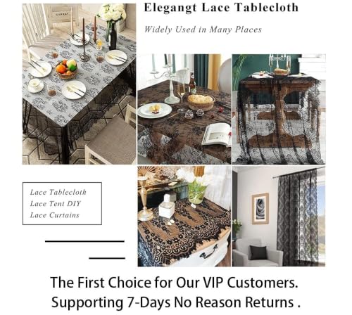 Black Lace Tablecloth 60x120 Inches Rectangular Wrinkle-Free Floral Overlay - Variation 005-Black