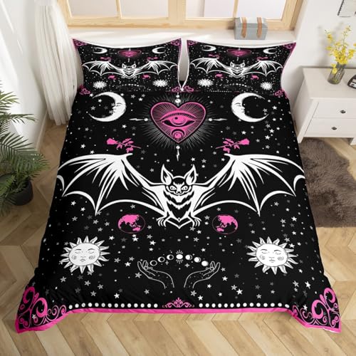 Gothic Bat Twin Duvet Cover Set No Comforter Kids Bedroom Decor Pink Floral
