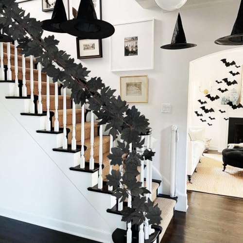 8 Pack 7.8Ft Black Fall Maple Leaf Garland Decorations Halloween Autumn Decor