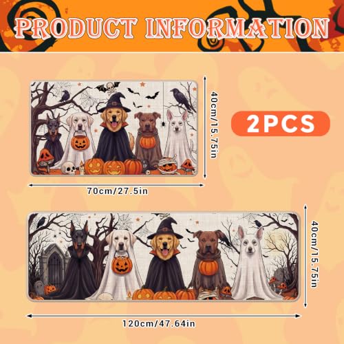 Halloween Kitchen Rugs - Ghost Dog Design, 28x16 & 47x16 Inches - Family-Friendly Halloween Decor