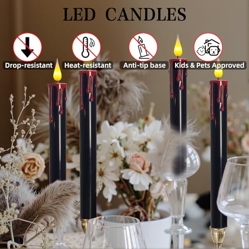 Halloween Flameless Taper Candles with Flickering Mode & Remote - Black 10-Inch Set