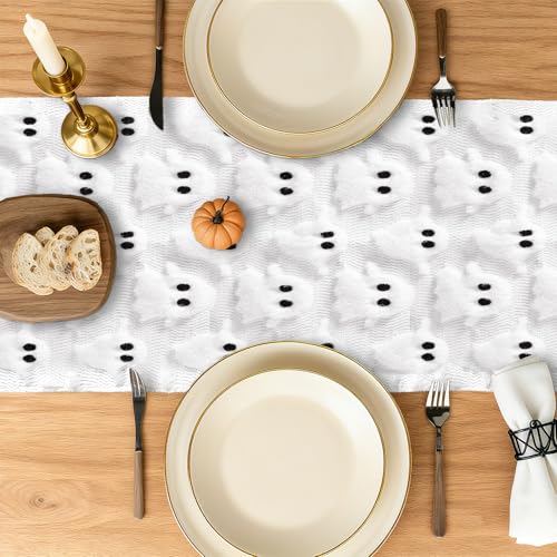 Halloween 3D Ghost Jacquard Table Runner - White, 13 x 72 Inch for Festive Decor