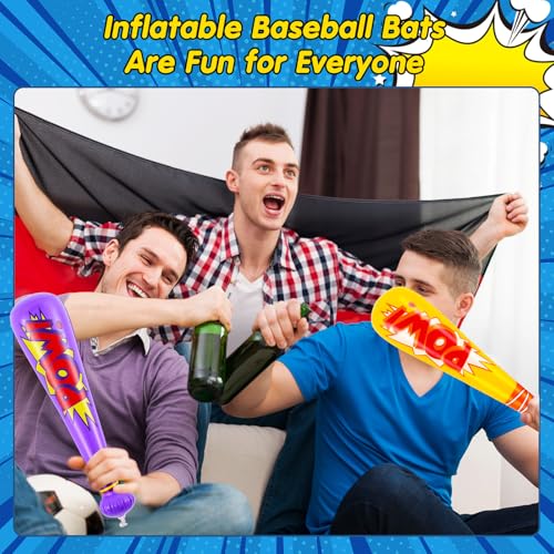 Inflatable Baseball Bats Party Favors - 17 Inch Multicolor Set with Pump