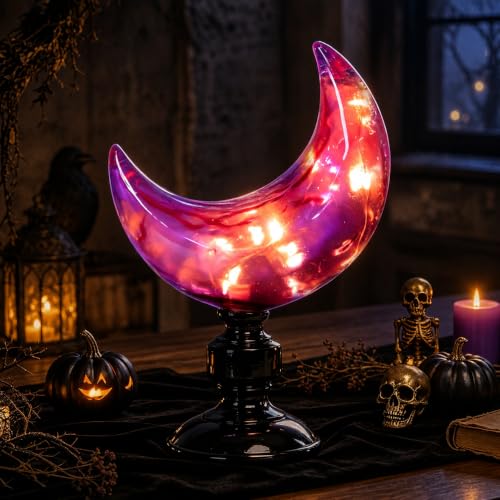 Purple Moon Light Crystal Figurine - Halloween Crescent Lamp Decor