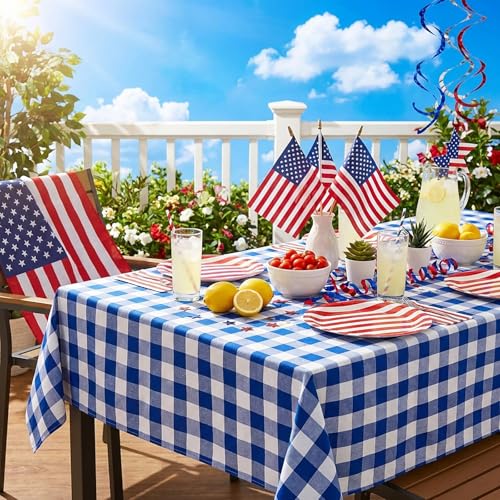 120x56 Inch Blue and White Buffalo Plaid Tablecloth - Checkered Farmhouse Decor