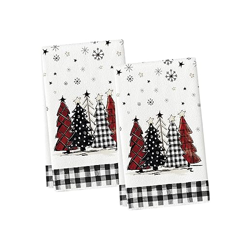 Buffalo Plaid Christmas Dish Towels & Table Runner Set - Holiday Kitchen Decor